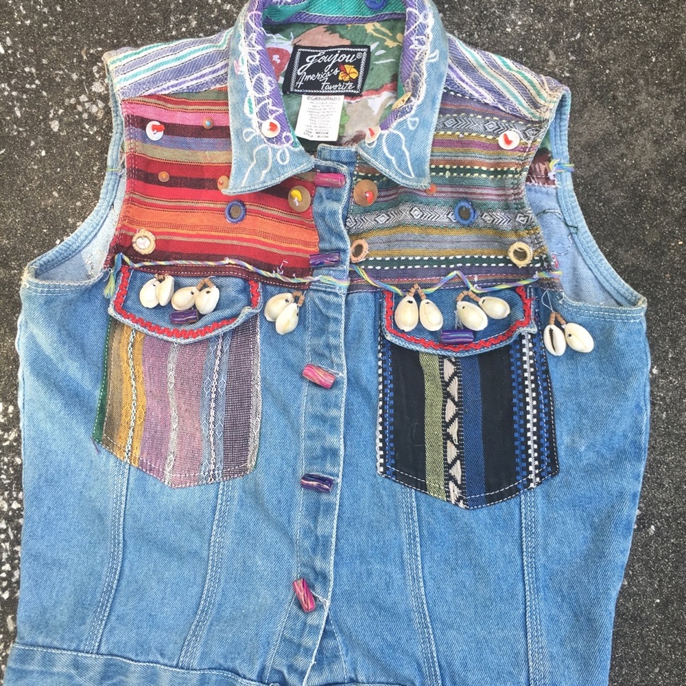 Embellished(Patch Shell Bead Mirror)Denim Vest Top - image 3
